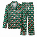 Christmas Candy Cane Satin Pajama Set, Green Holiday Pajamas, Red White Peppermint PJs, Festive Christmas Sleepwear, Holiday Gift