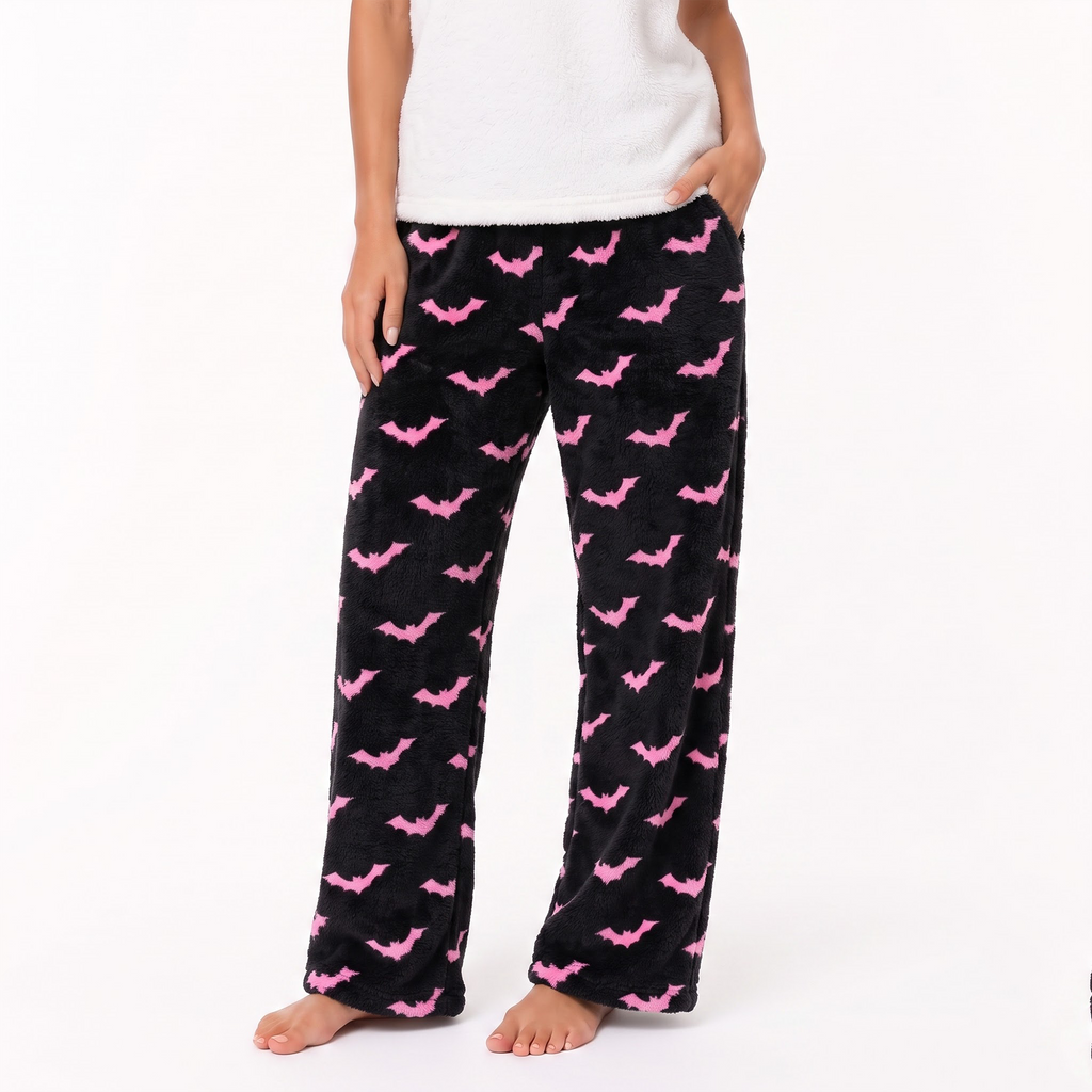 Pink Spider Web Flannel Pajama Pants, Hot Pink Halloween Lounge Pants, Soft Cotton Sleep Pants, Cute Fall Gift for Bestie