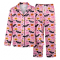 Pink Halloween Satin Pajama Set, Cute Pumpkin Bat Bow Pajamas, Coquette Halloween PJs, Spooky Pink Sleepwear, Halloween Gift