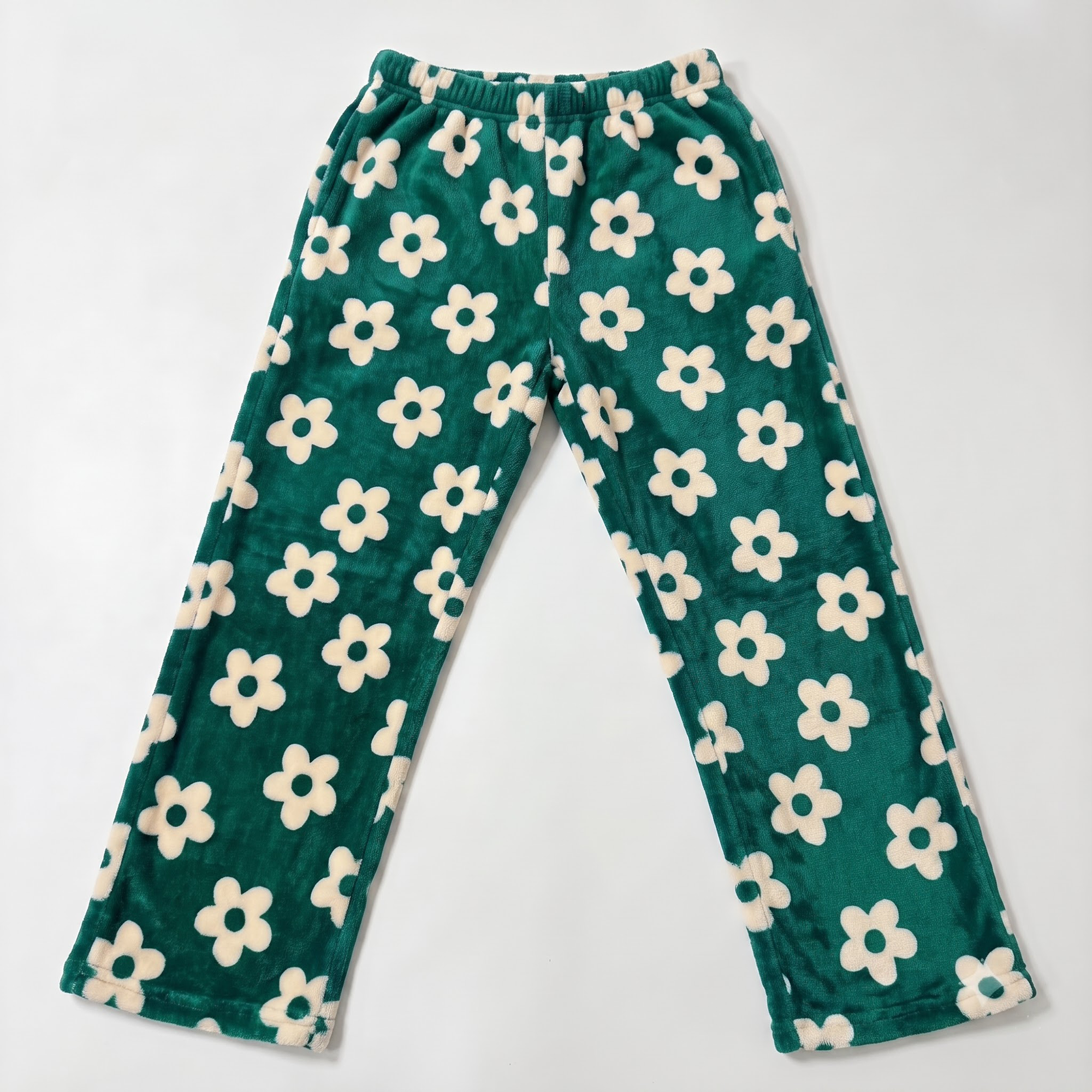 Multi Color Fuzzy Flower Pajama Pants, Cute Floral Fleece Sleepwear Bottoms, Plush Warm Winter Lounge Pants, Cozy Gift for Her